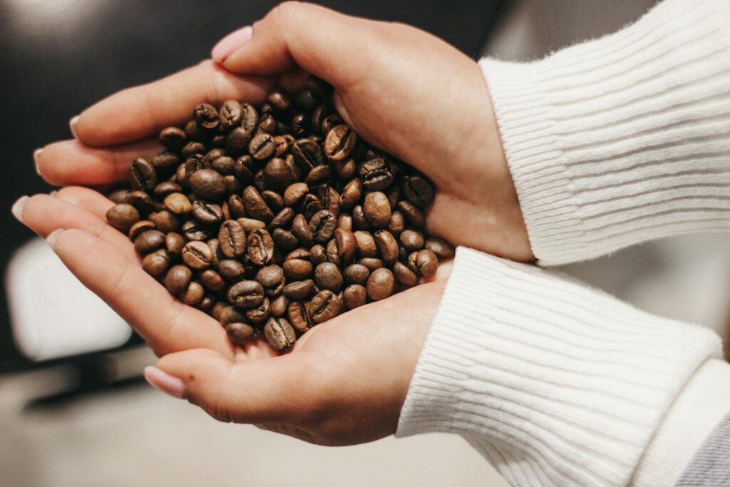 Close-up of Woman Holding a Handful of Coffee Beans